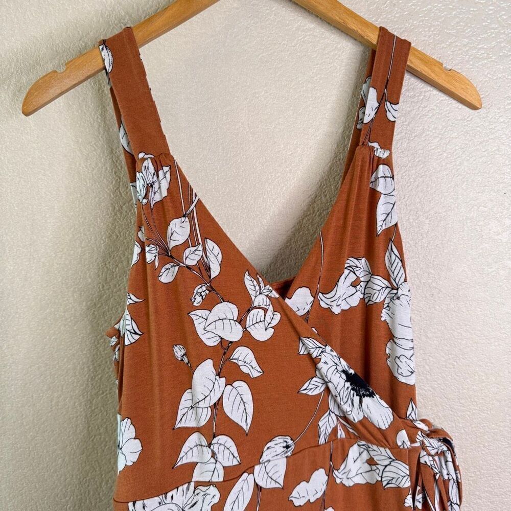 Anthropologie Ruffled Floral Midi Dress Womens Small Faux Wrap Rust Orange Boho - Picture 3 of 15